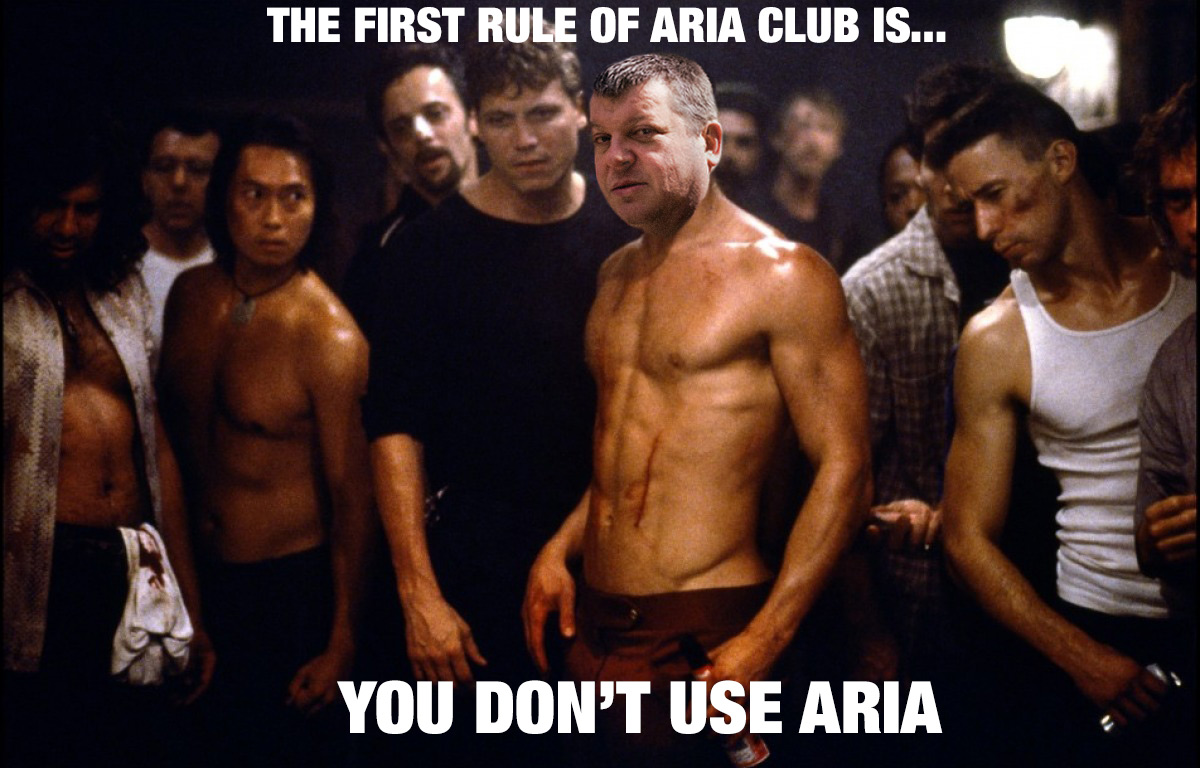Fight Club spoof picture, with Steve Faulkner: The first rule of ARIA club is...you don't use ARIA
