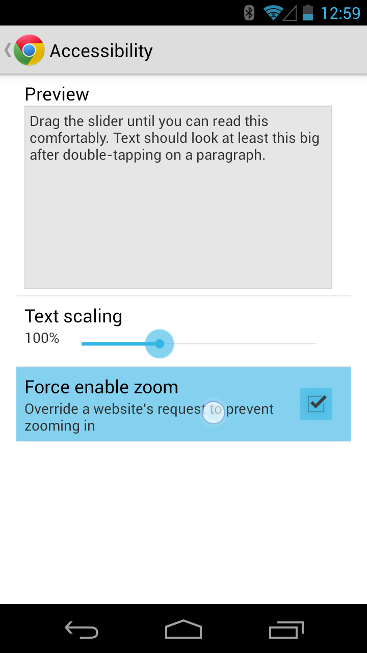 Chrome's 'Force enable zoom' setting