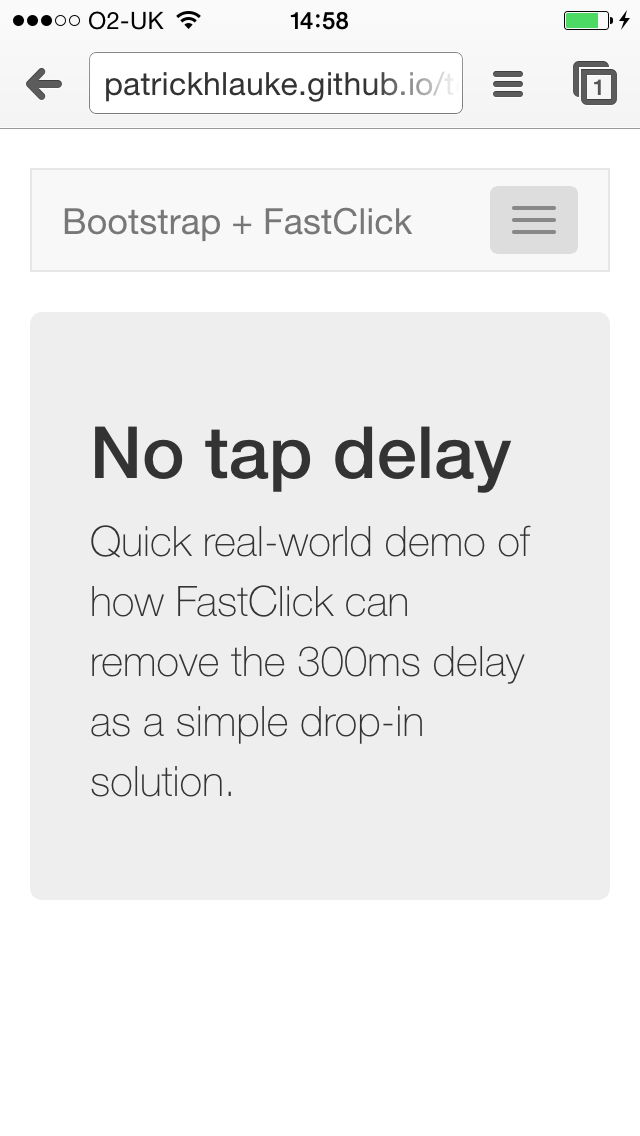 Bootstrap with simple FastClick.js addition - slide-down navigation button has no more delay