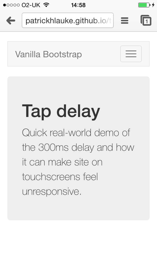 Bootstrap slide-down navigation button has 300ms delay in iOS by default