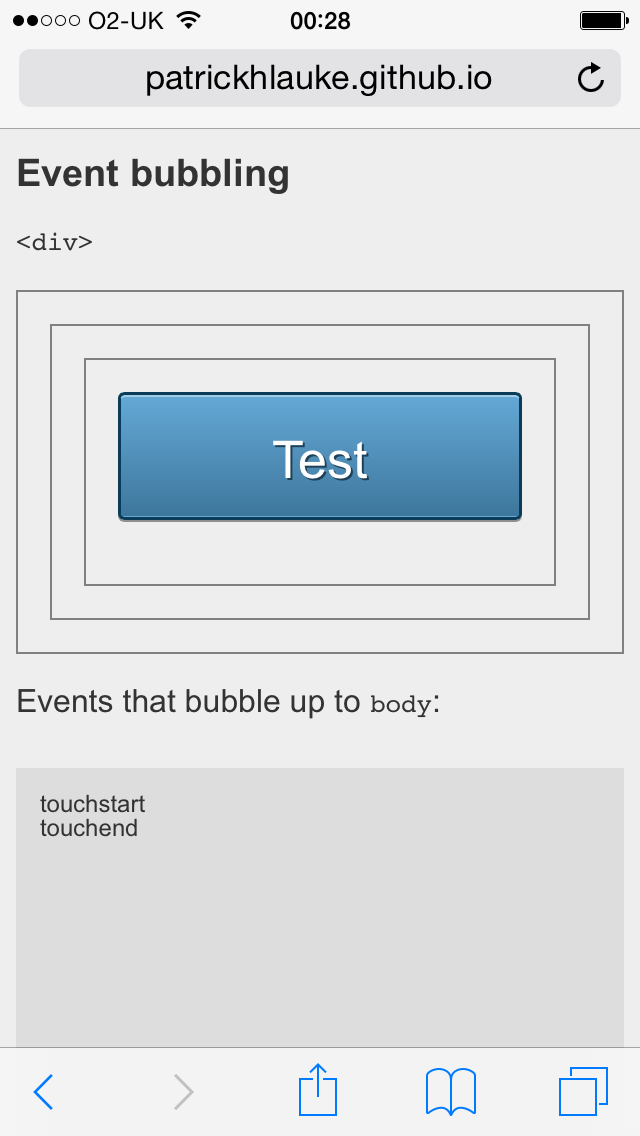 if target is a div, only the touch events bubble
