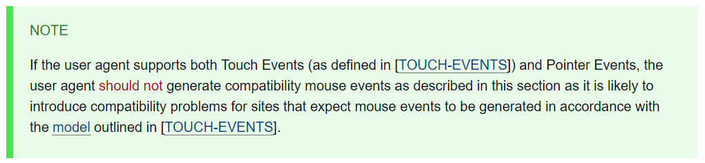 Compatibility mapping note for devices that support both Pointer Events and Touch Events