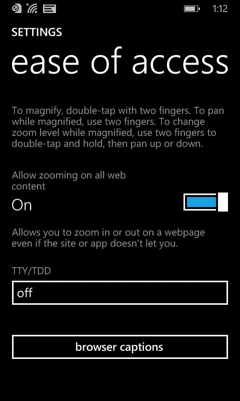 Windows Phone 8's 'Allow zooming on all web content' setting to override unzoomable viewports